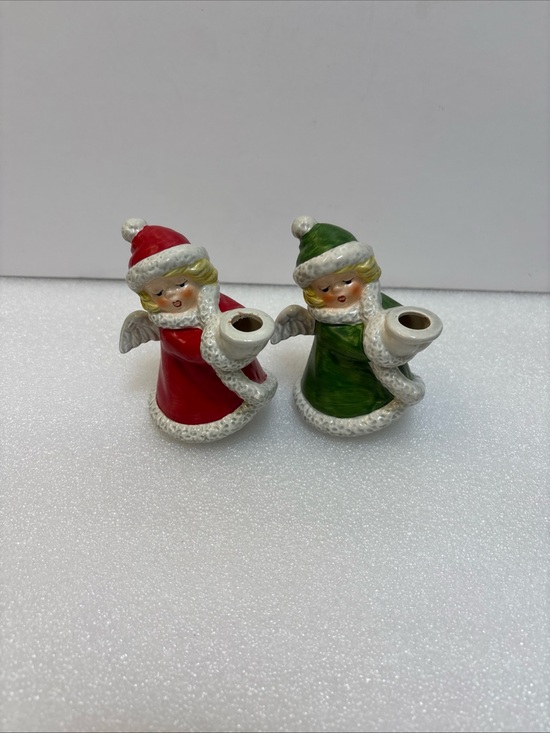 Goebel Other - Goebel Pair of Ceramic Angel Candle Holders in Red and Green